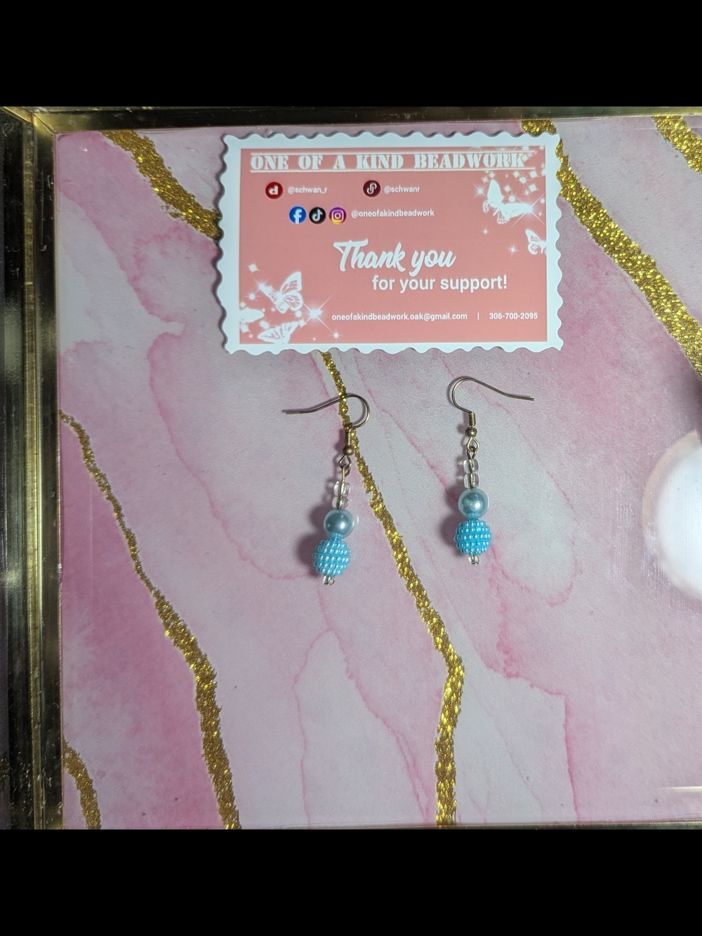 Light Blue Beaded Dangle Earrings